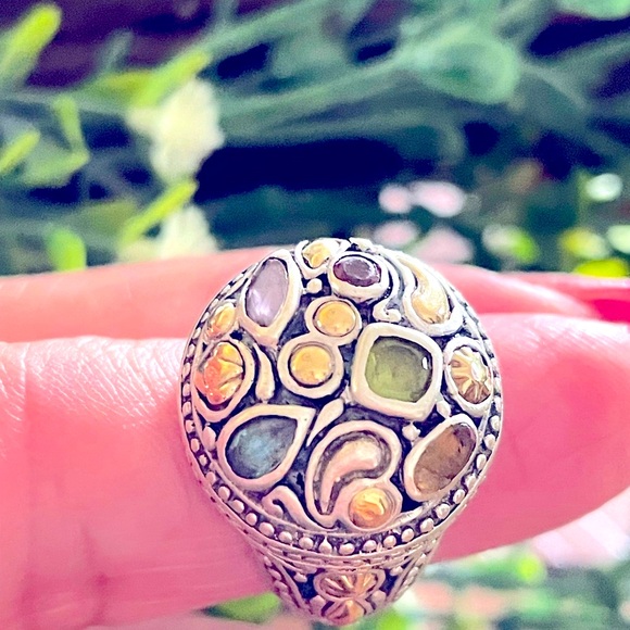 ❗️FINAL PRICE❗️18K Yellow Gold Details and 925 Sterling Silver Dome Ring - Picture 7 of 11